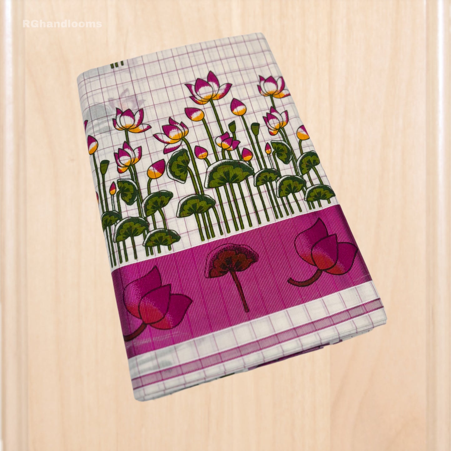 Silver Tissue Mural Print Saree with Lotus Design