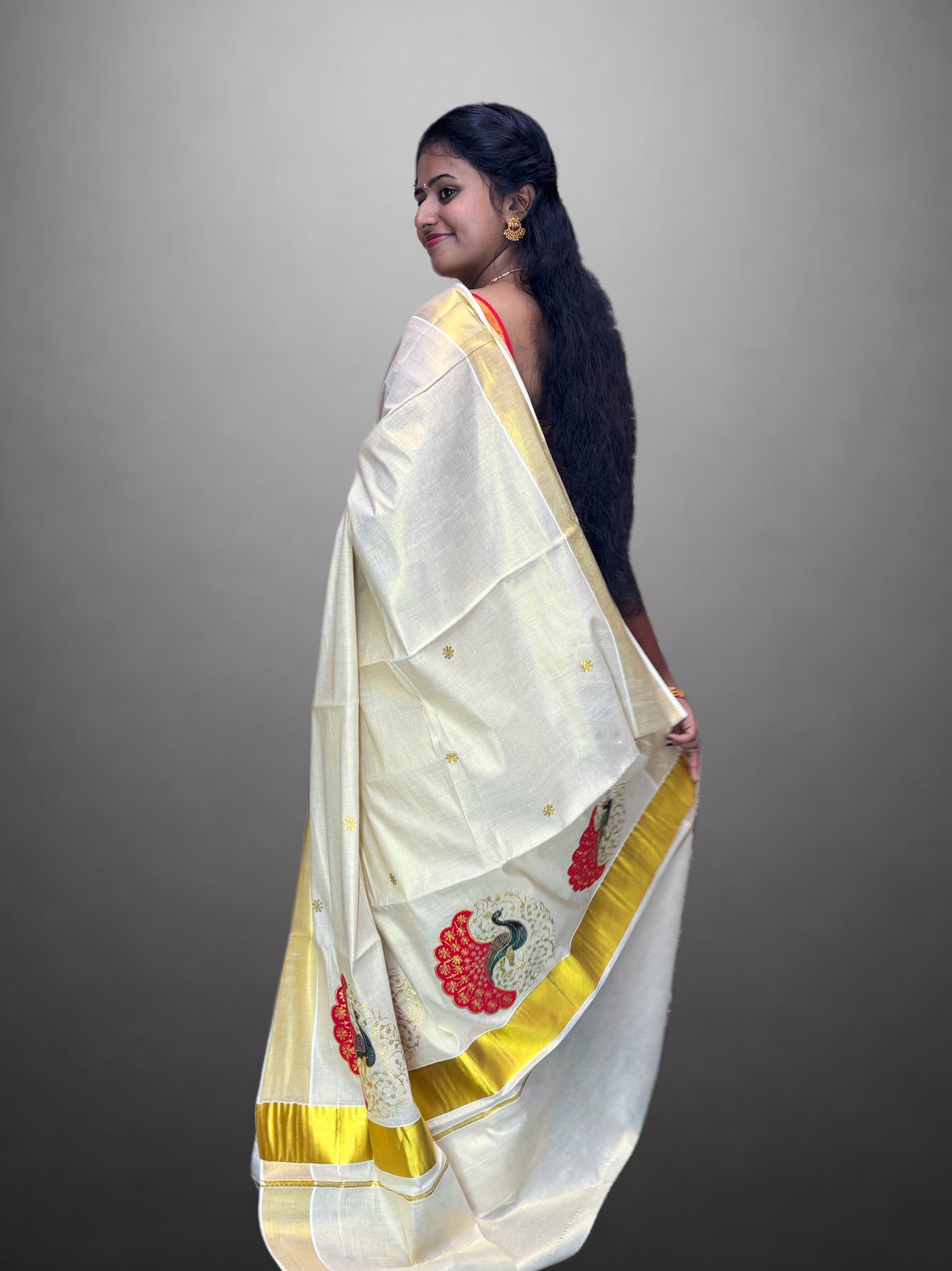 GoldenTissue Saree Peacock Embroidery Work