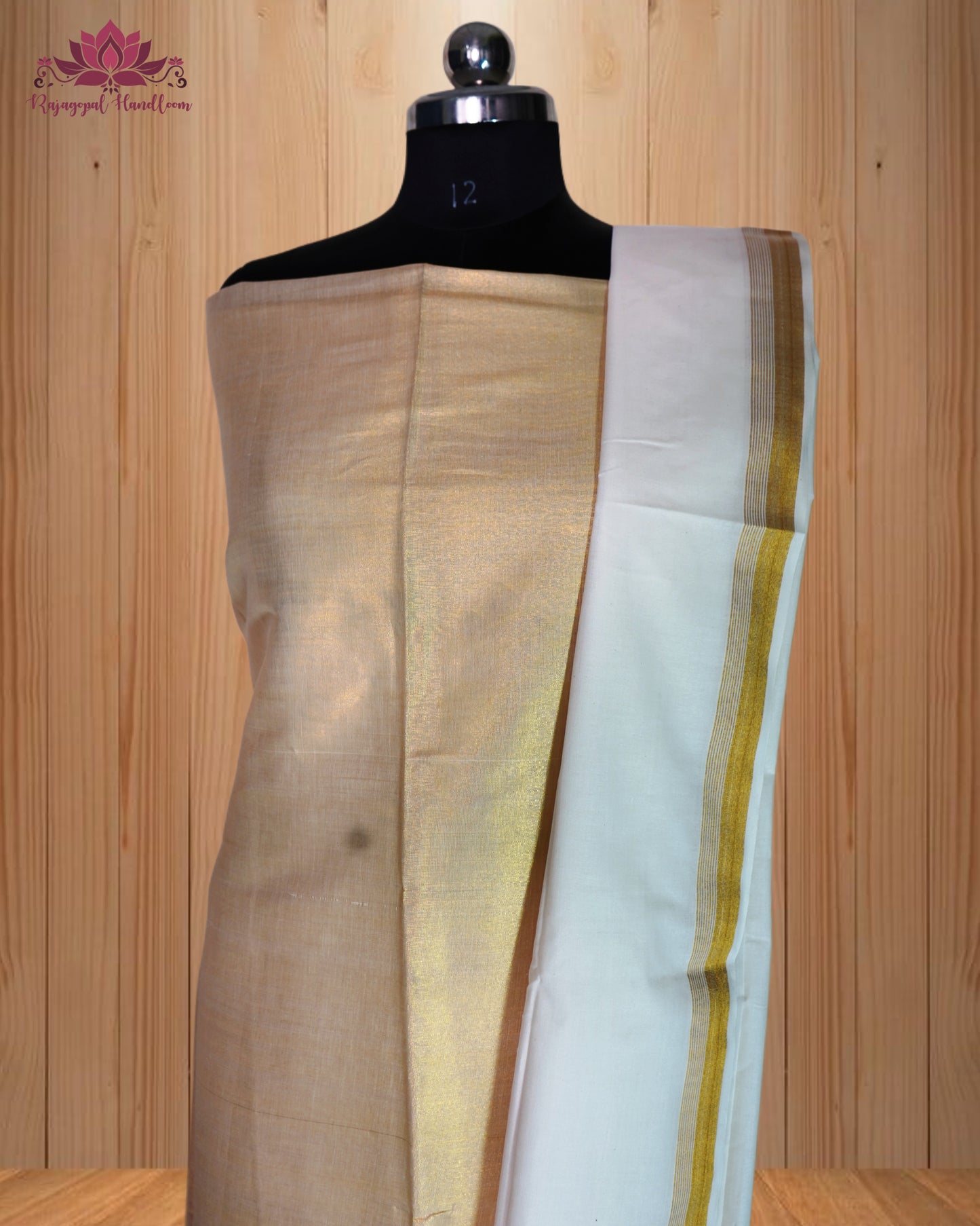 vory Churidar Material with Graceful Peacock Design & Golden Border