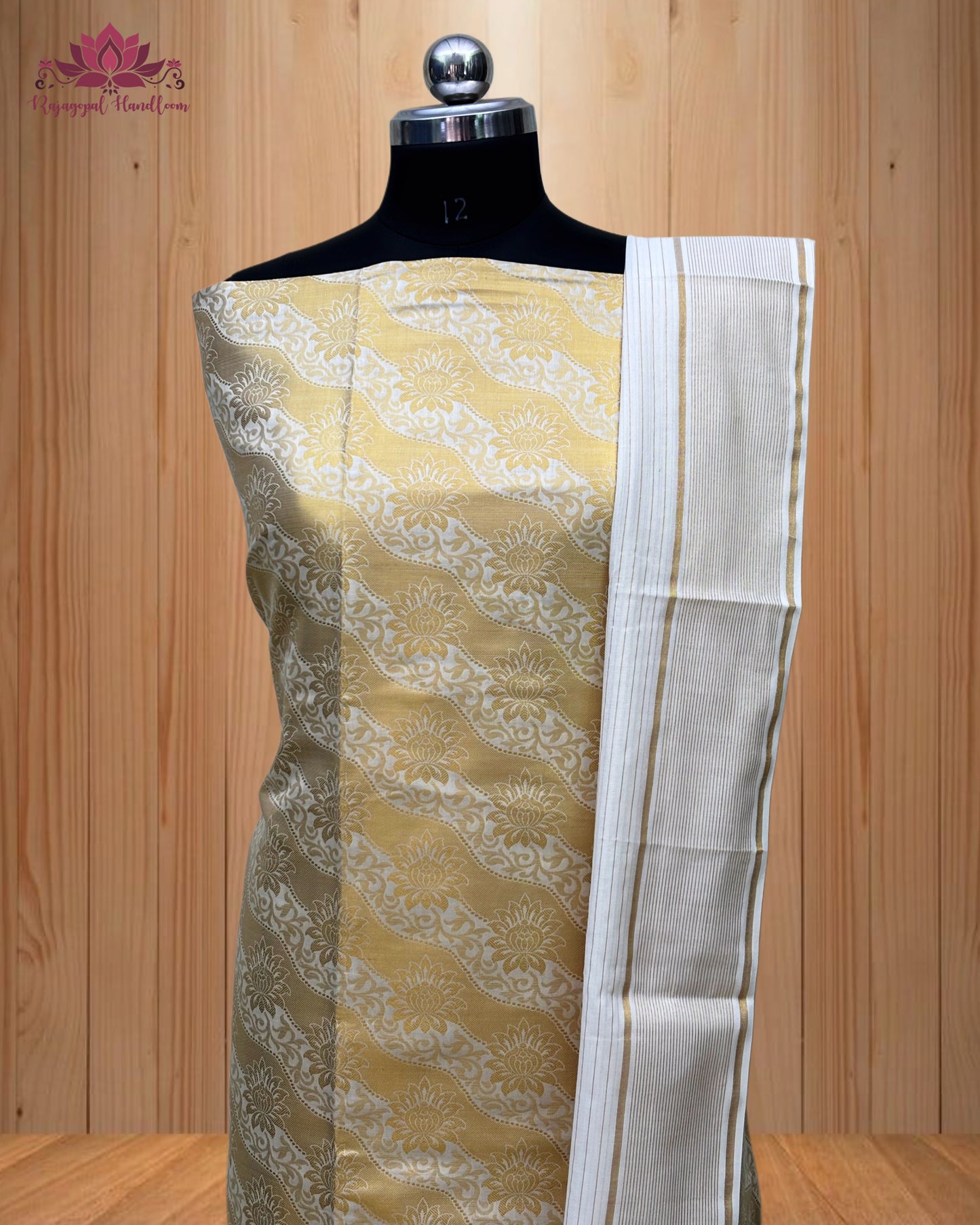 White Churidar Material with intricate Golden Design
