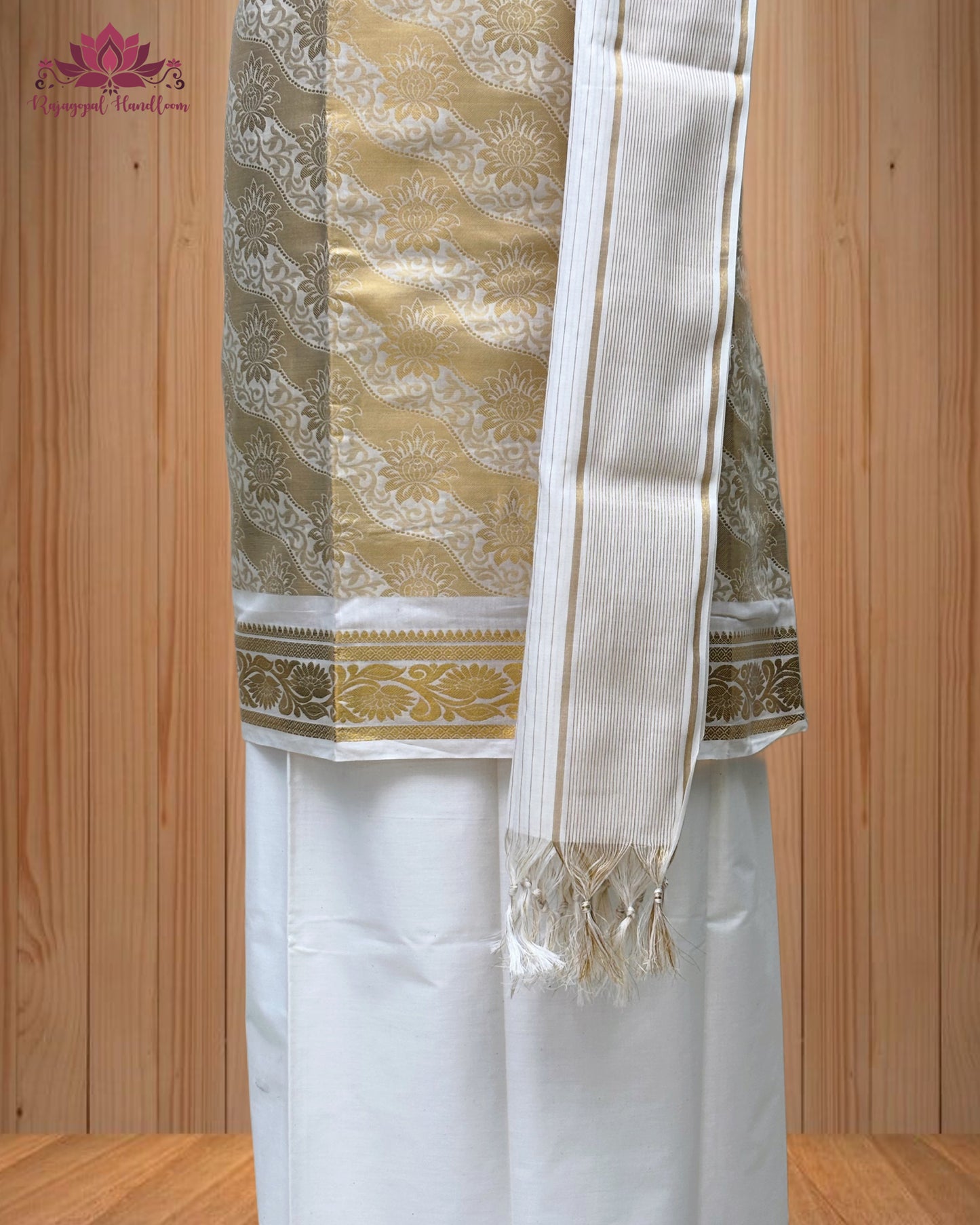 White Churidar Material with intricate Golden Design