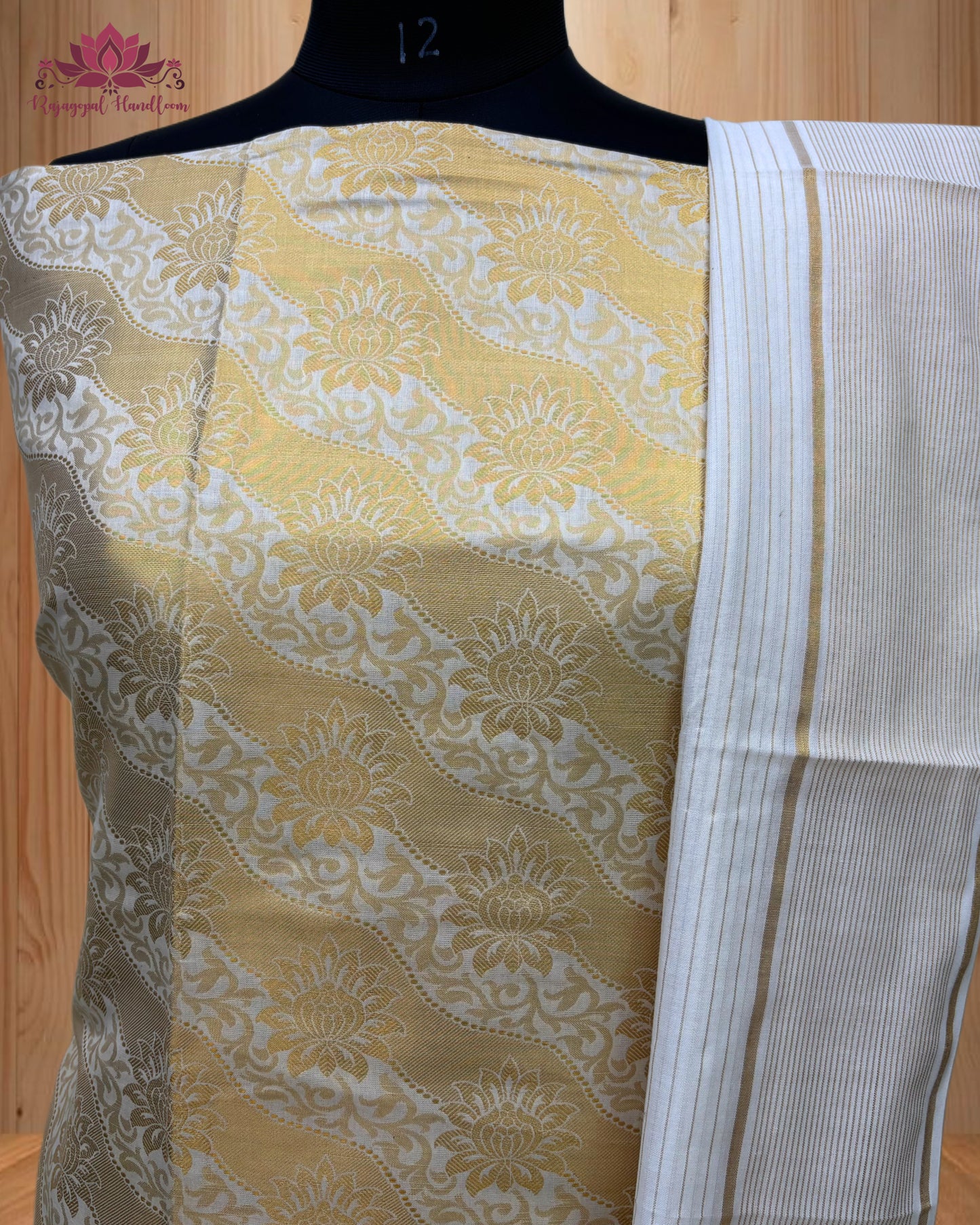 White Churidar Material with intricate Golden Design
