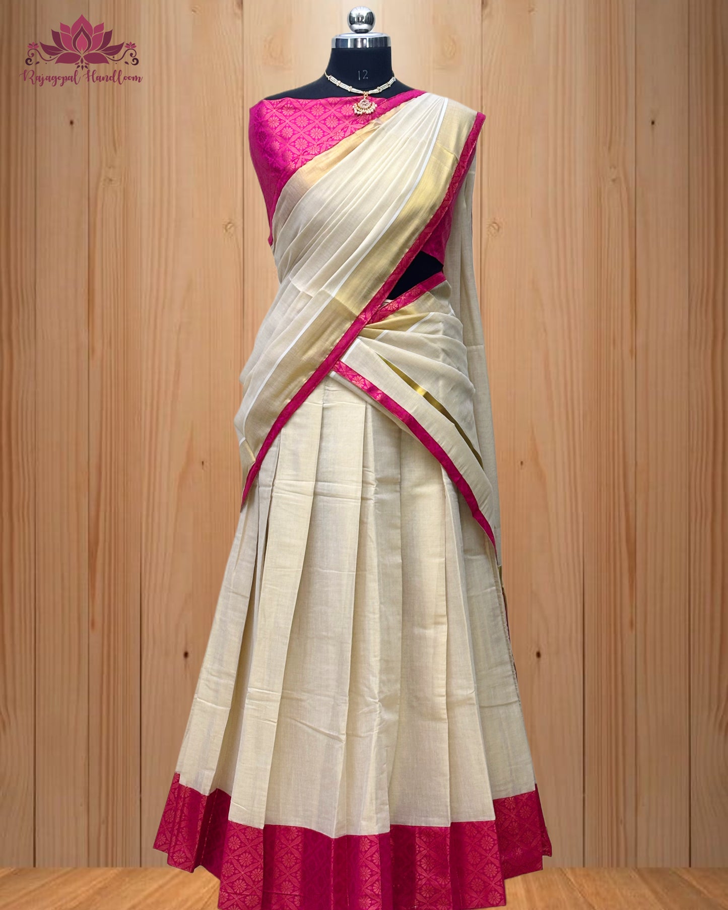 Dhawani Set with a beautiful pink border
