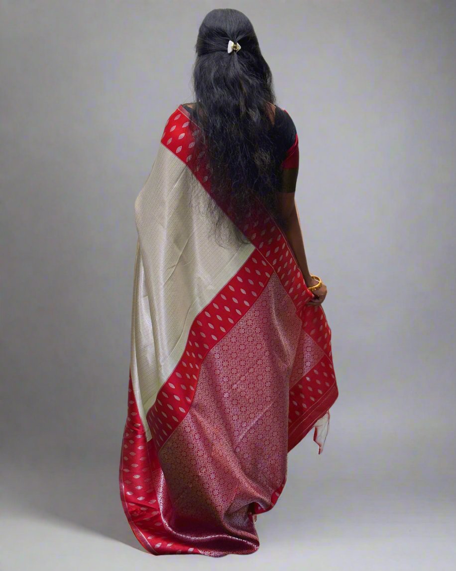 Handloom Tissue Silk Saree With Red Border and Rich Pallu