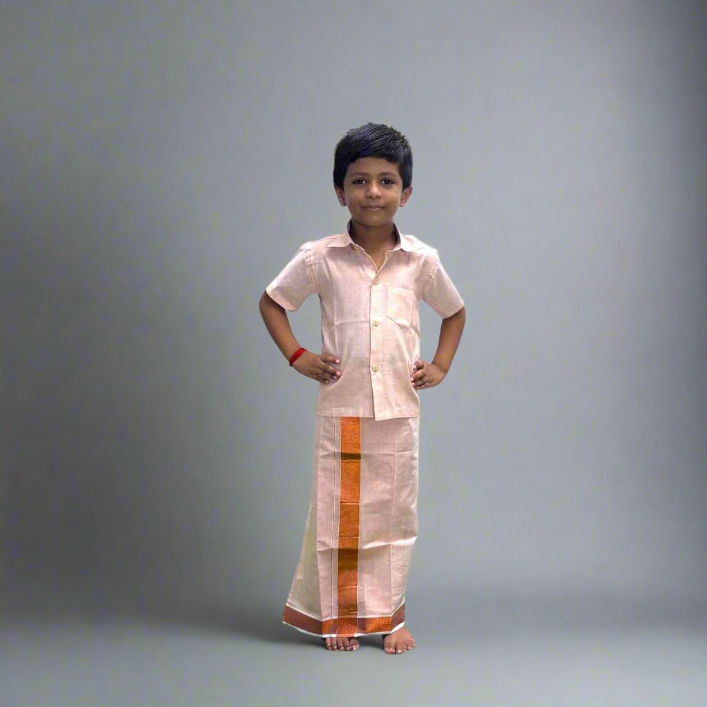 Light Pink Shirt and Mundu Set for Boys