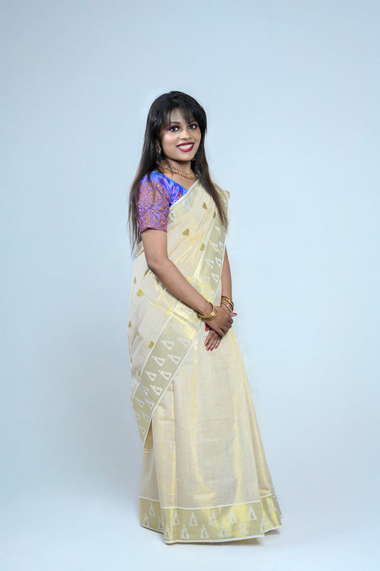 Women's Tissue Handloom Saree With Golden Design