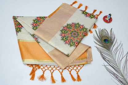 Cream Color Stitch Design Saree