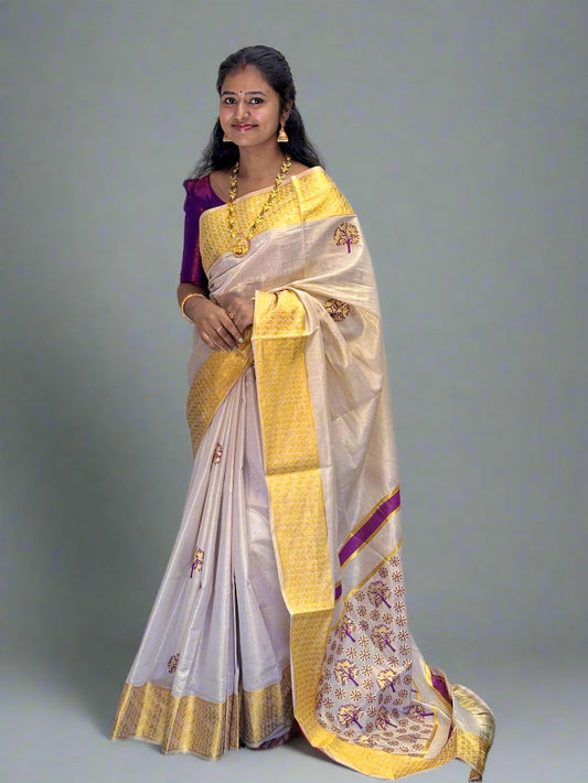Beige Color Self Design Handloom Saree