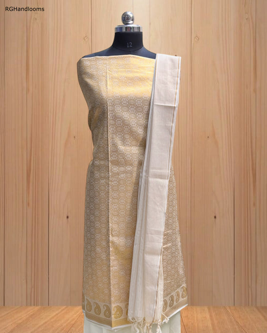 Golden Churidar Material with Elegant Design & Border