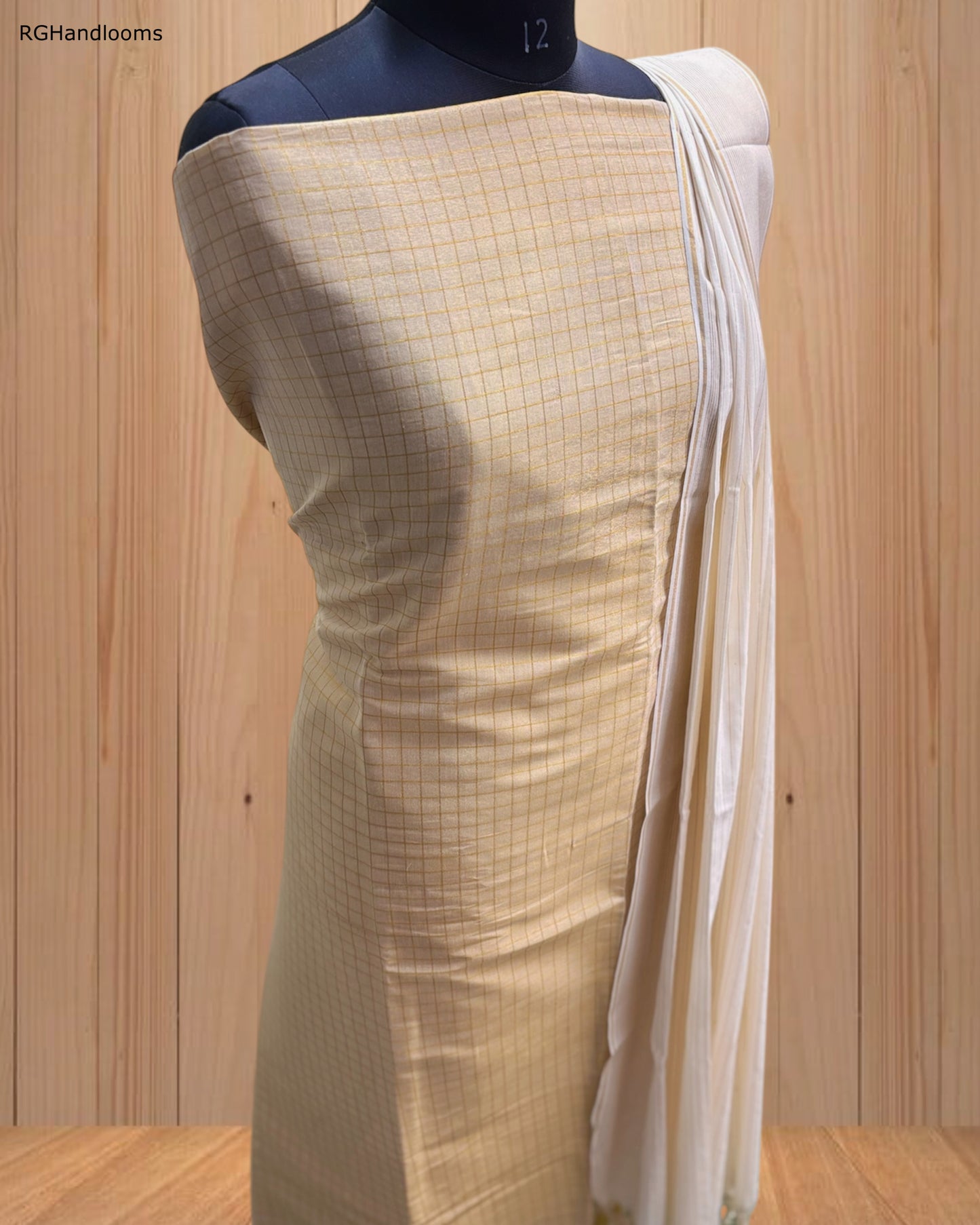 Light Golden Churidar Material with Check Design