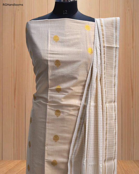 Golden Churidar Material with Elegant Design & Golden Border