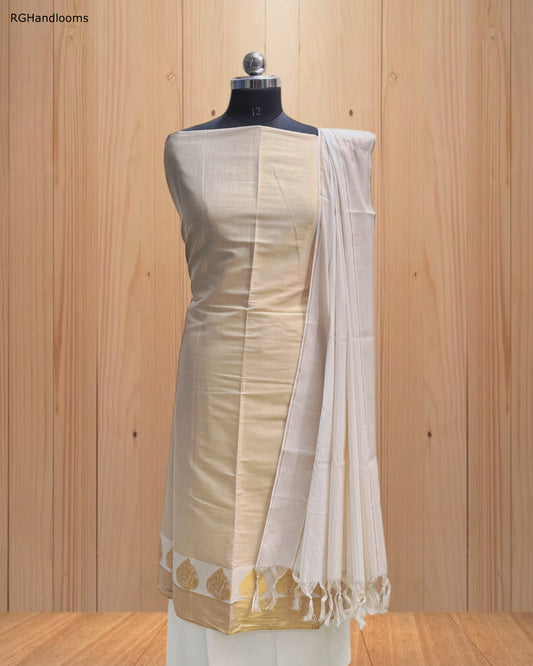 Plain Light Golden Churidar Material with Golden Border