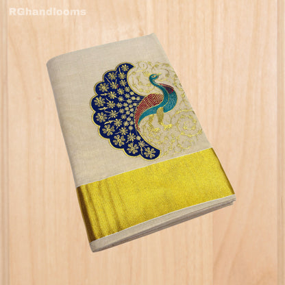 GoldenTissue Saree Peacock Embroidery Work