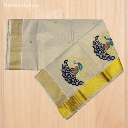 GoldenTissue Saree Peacock Embroidery Work
