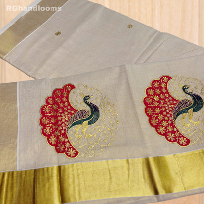 GoldenTissue Saree Peacock Embroidery Work