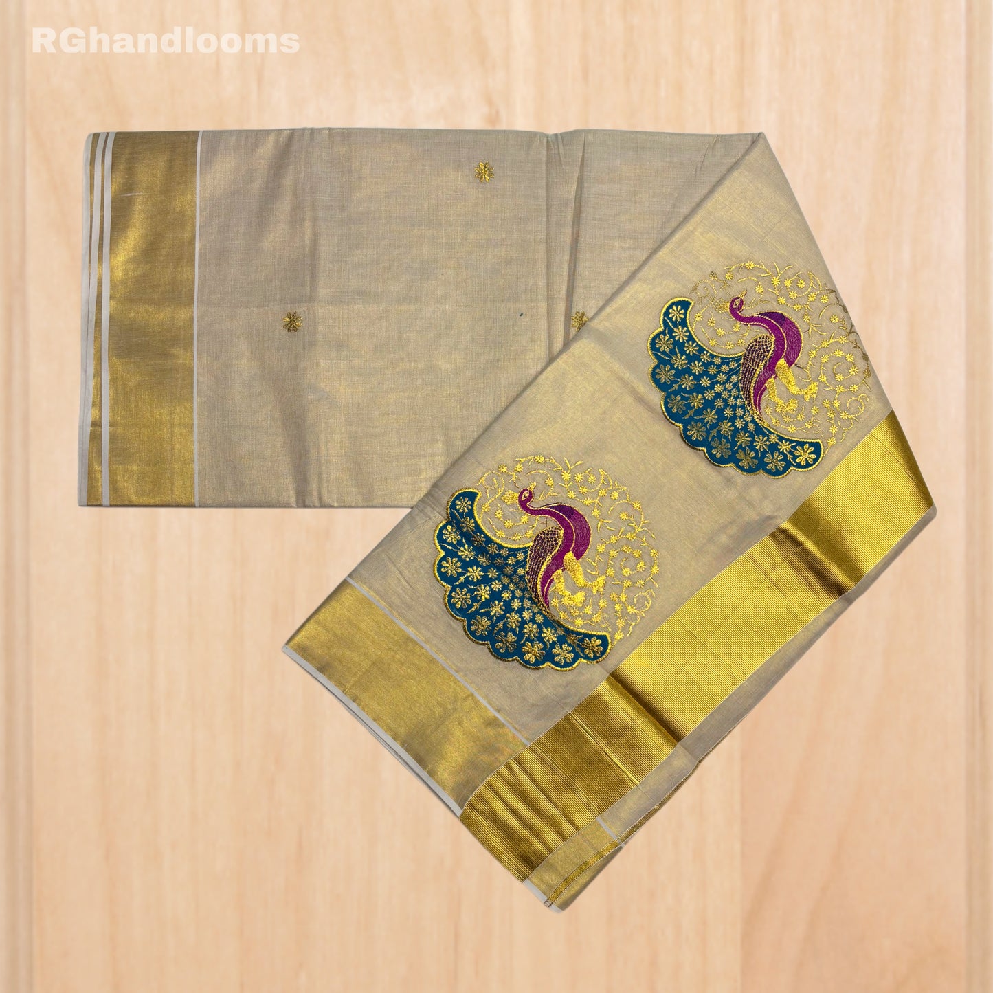 GoldenTissue Saree Peacock Embroidery Work