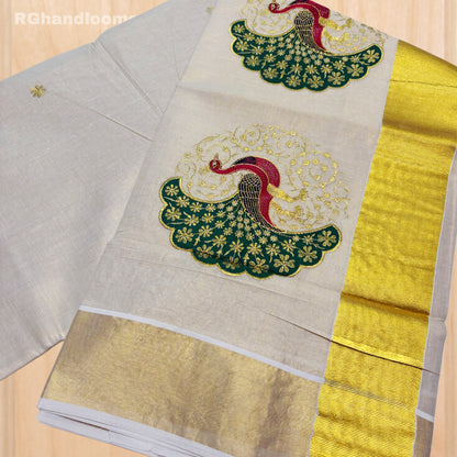 GoldenTissue Saree Peacock Embroidery Work