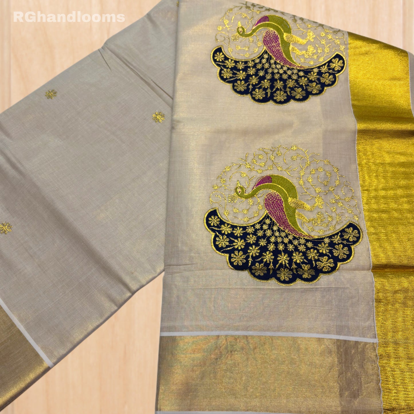 GoldenTissue Saree Peacock Embroidery Work