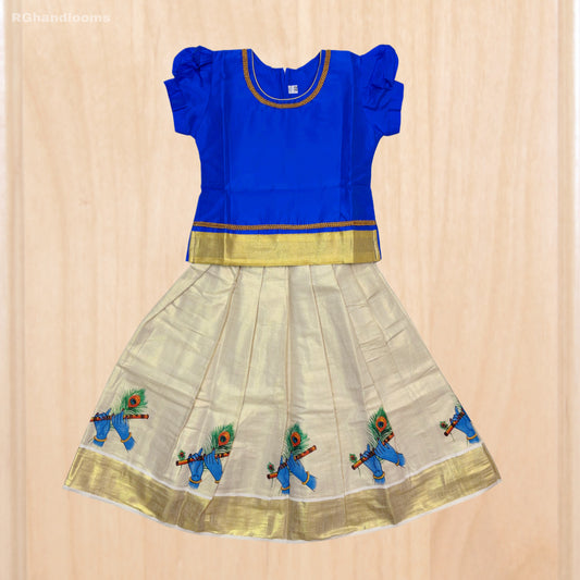 BLUE colour frock with peacock design