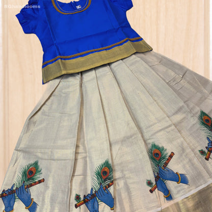 BLUE colour frock with peacock design