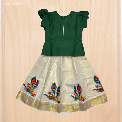Green colour frock with peacock design