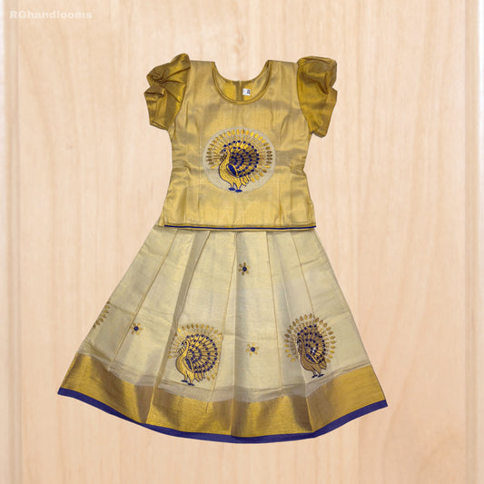 Golden Kids Frock with peacock design