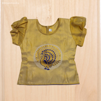 Golden Kids Frock with peacock design