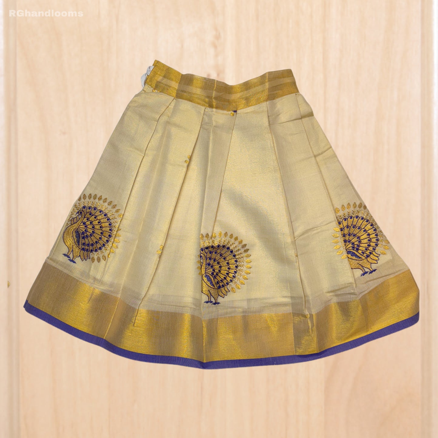 Golden Kids Frock with peacock design