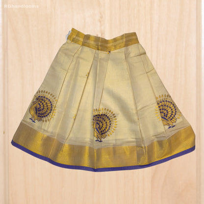 Golden Kids Frock with peacock design