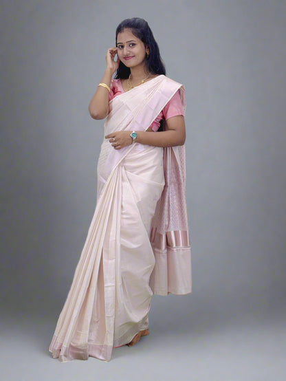 Elegant Pink Handloom Tissue Saree with Glossy Border