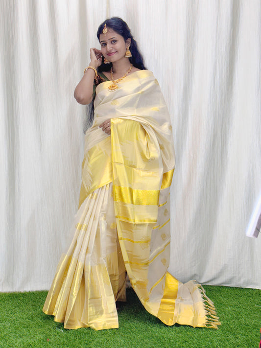 Tissue Saree with Golden temple Border Saree