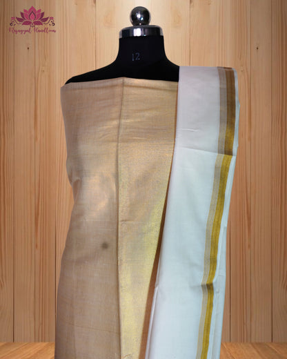 vory Churidar Material with Graceful Peacock Design & Golden Border