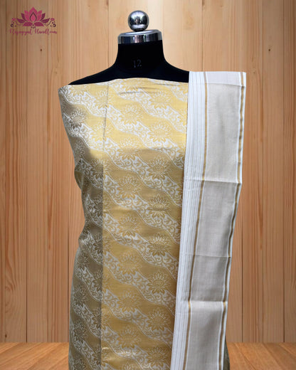 White Churidar Material with intricate Golden Design