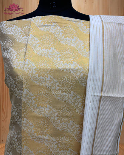 White Churidar Material with intricate Golden Design