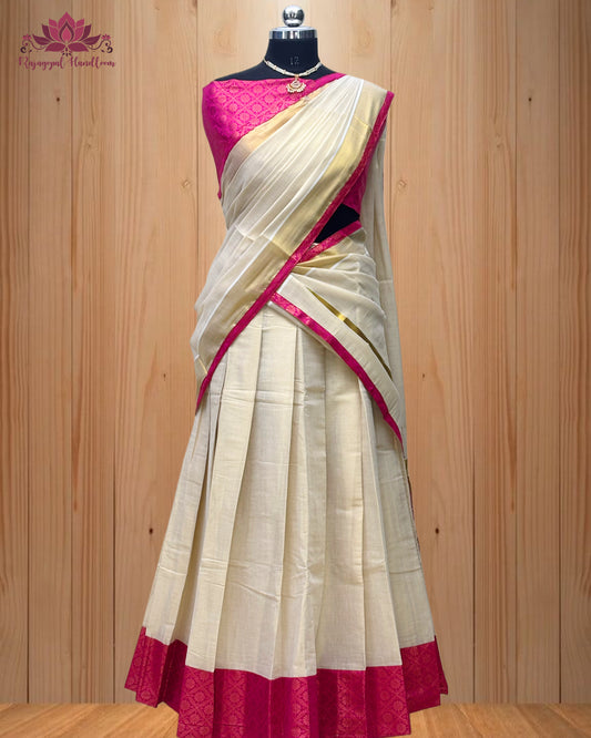 Dhawani Set with a beautiful pink border