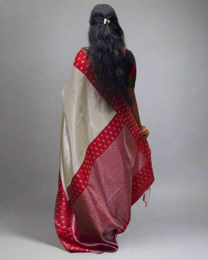 Handloom Tissue Silk Saree With Red Border and Rich Pallu